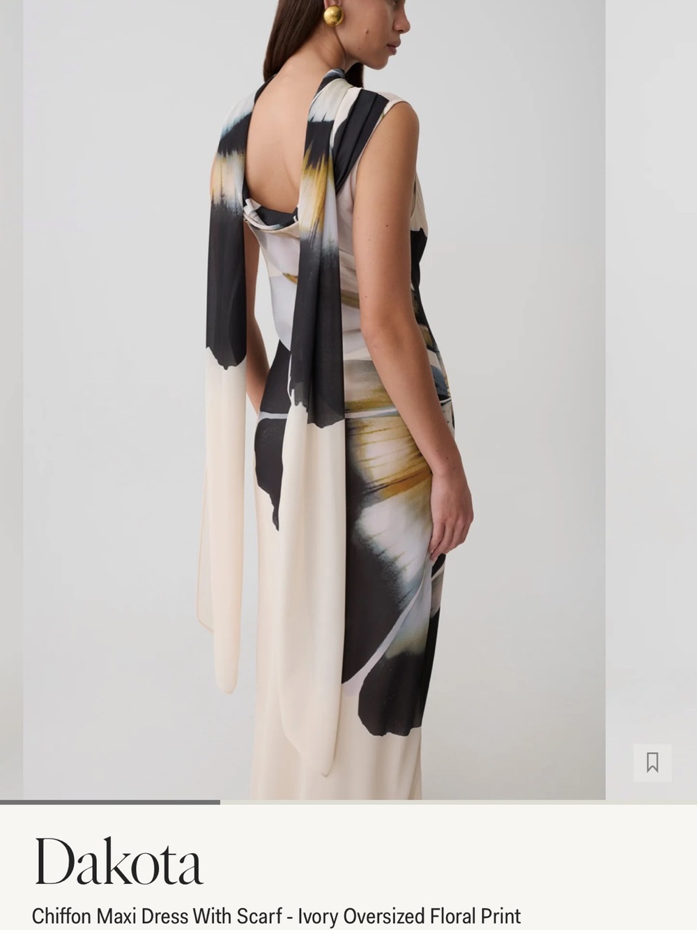 Meshki Ivory and Black Floral Chiffon Maxi Dress with Scarf